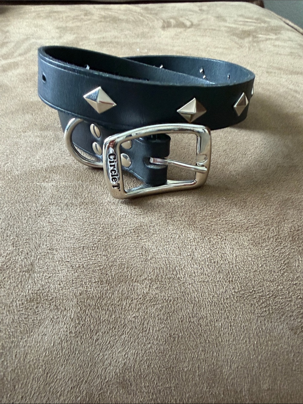Circle T Black Leather Studded Belt with Silver Pyramid Studs